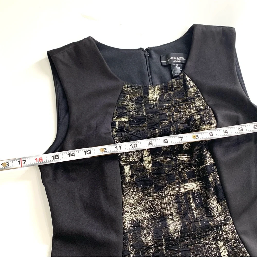 R&M Richards Black and Gold Foil Print Figure Flattering Dress Size 6 Petite